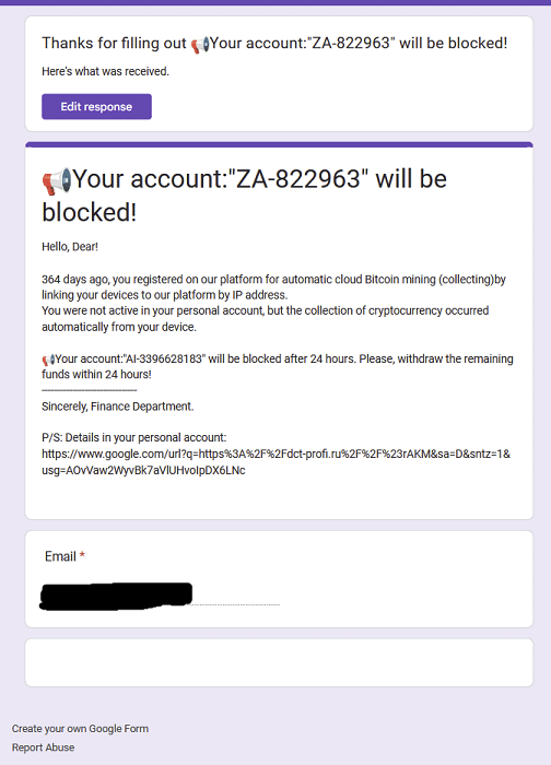 google forms scam